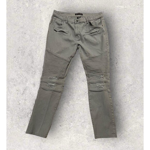 M. Society Distressed Moto Straight Leg Denim Jeans Brown Size 40”x32” - Picture 3 of 5